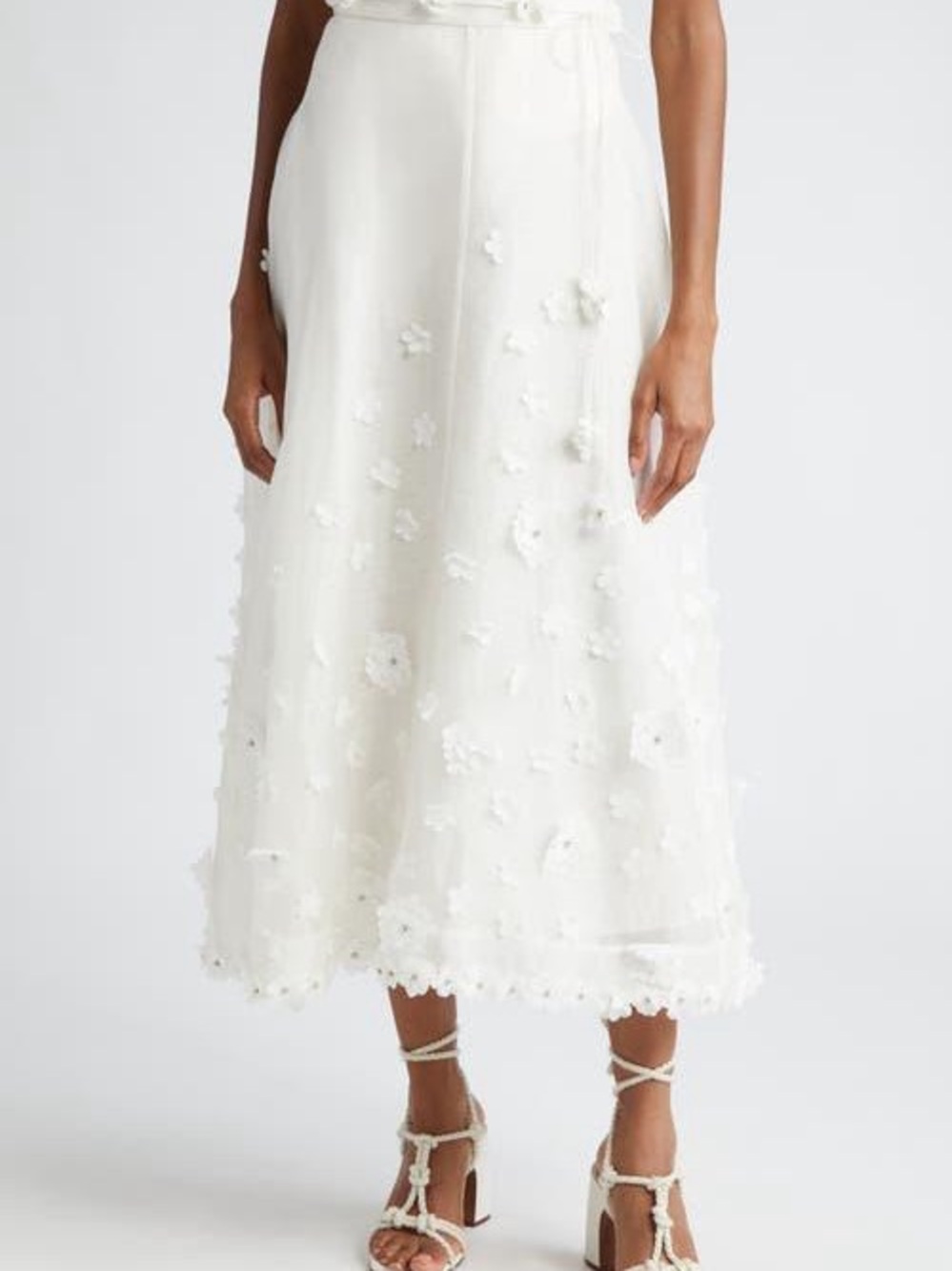 Zimmerman White Floral Appliqué Midi Skirt